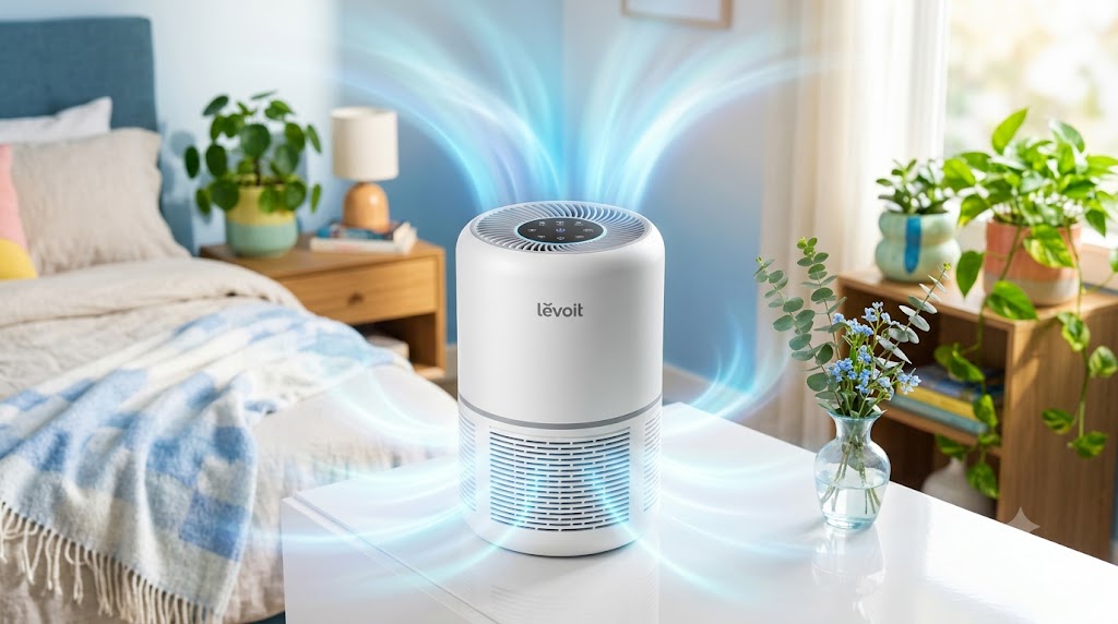 LEVOIT air purifier cleaning air in a bedroom